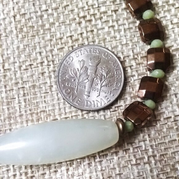 One-of-a-kind! Pale Green Jade + Bronze Tile Toggle Clasp Bracelet - Handmade! - Picture 6 of 8